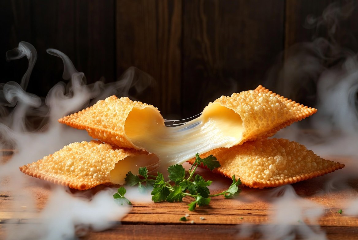 Pastel de Vento Fantasma: massa finíssima supercrocante recheada com queijo derretido espectral que some na mordida. Criação exclusiva Root Taste, gourmet e divertida.